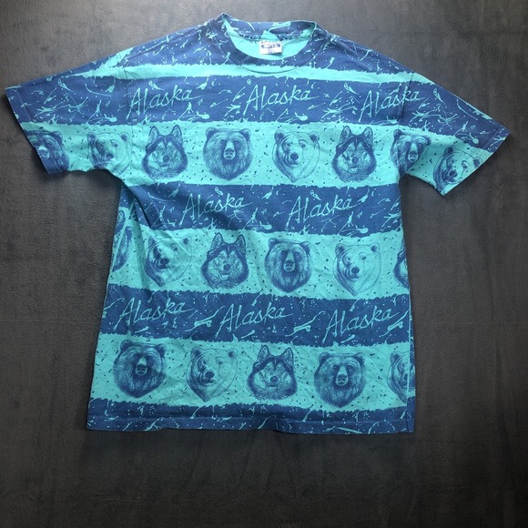 Hanes Other - Vintage Mens All Over Print Alaska Wolf Bear XL Single Stitch Casual T Shirt